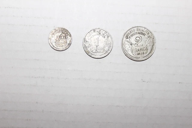 lot de 3 monnaies rare alu morlon de 50 cts 1945C-1franc 1945C-2 francs 1945