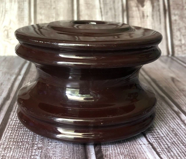 Large Brown Spool Ceramic Insulator Heavy 2.5Lbs Measures 3" x 4"