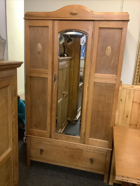 Lovely Antique Light Oak Wardrobe With Key