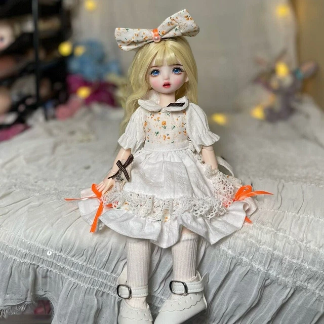 Full Set 1/6 BJD Doll Ball Jointed Girl Eyes Princess Dress Face Makeup Wig Gift