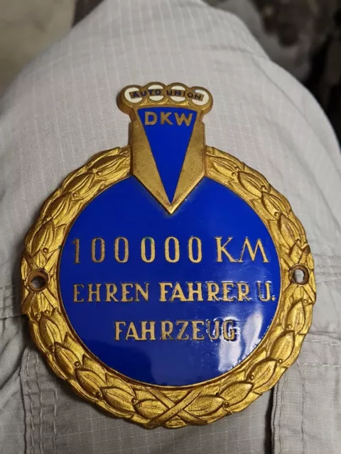 Alte Plakette DKW Auto Union 100000 km Ehren Fahrer und Fahrzeug  (84)