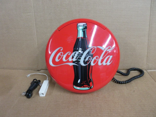 Vintage Coca Cola Wall Corded Telephone 1996 12" Round Coke Phone   B