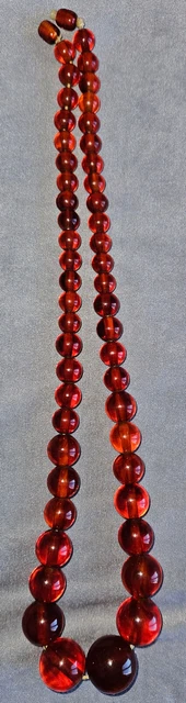 Collier Bakélite Art Déco Opéra - Perles Rouge Tomate - Ancien/RARE - Occasion