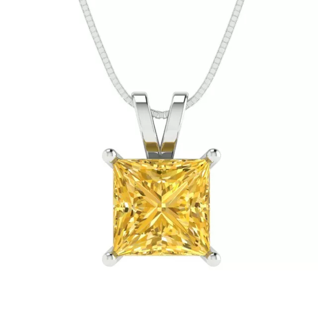 2.50ct Princess Cut VVS1 Yellow Simulated Pendant 16" chain 14k White Solid Gold