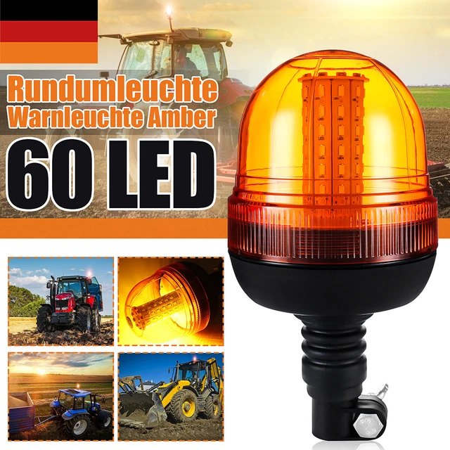 Rotating Flashing LED Light Amber Beacon Flexible DIN Pole Mount Tractor Warning