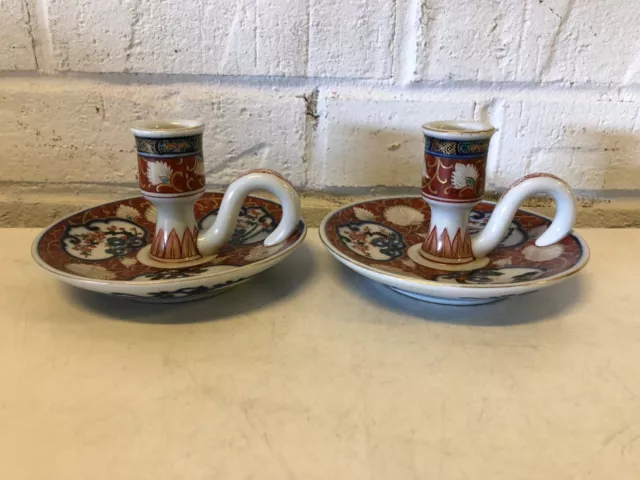 Vintage Possiblement Antique Japonais Porcelaine Imari Bougeoir Avec Soucoupe