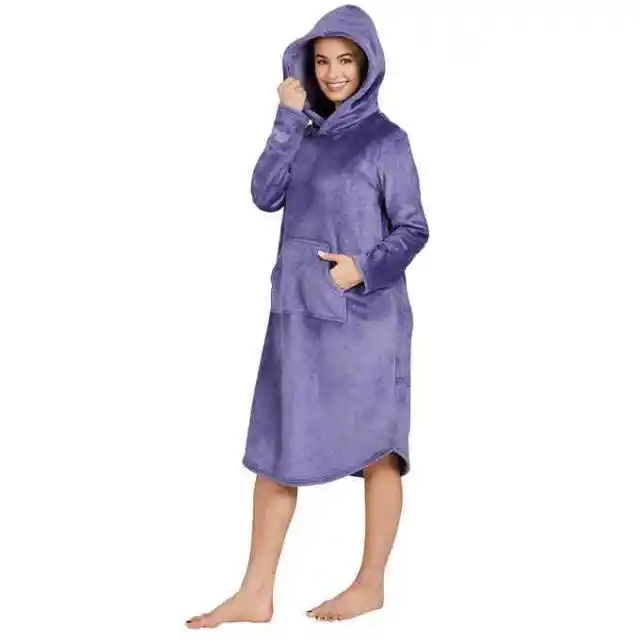 NWT 32 Degrees Ladies' Cozy Plush Sleep  Lounger Hoodie Purple S/M