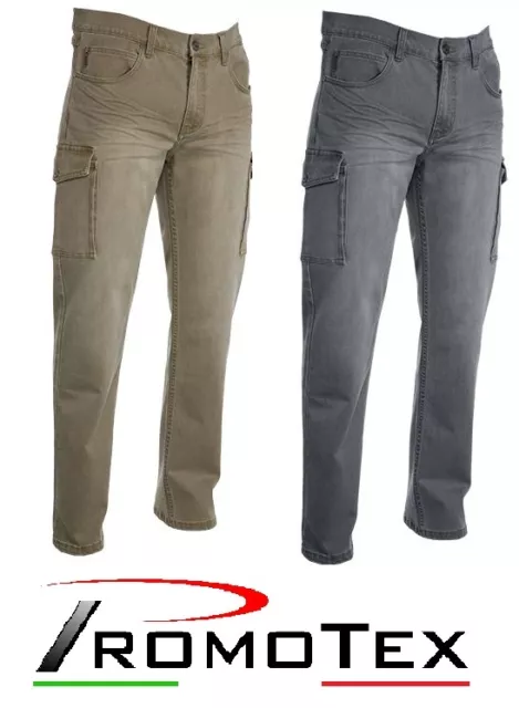 Novita' Jeans Elasticizzato Pantaloni Uomo Casual Lavoro Comodi Tasconi Cargo