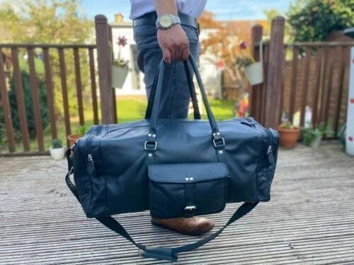 Sac de voyage en cuir fait à la main en cuir sac de voyage noir week-end...