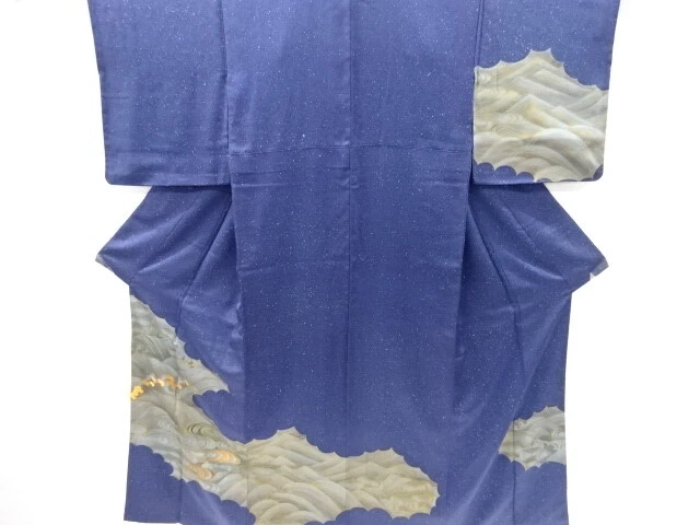 42957# Japanese Kimono / Vintage Homongi / Embroidery / Spiral & Rough Wave