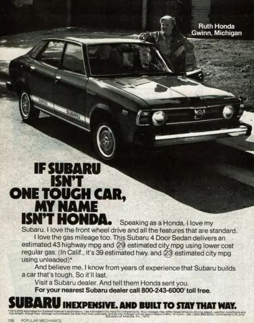 Vintage Print Ad 1979 Subaru 5 Speed Ruth Honda Gwinn Family Michigan Tough Car