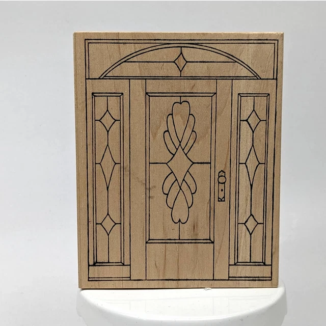 Stained Glass Front Door Outline Large Rubber Stamp, Diamond, Heart, Vintage 4x5