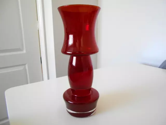 Stunning Vintage Riihimaki  Finland Red Large Cog Glass Vase