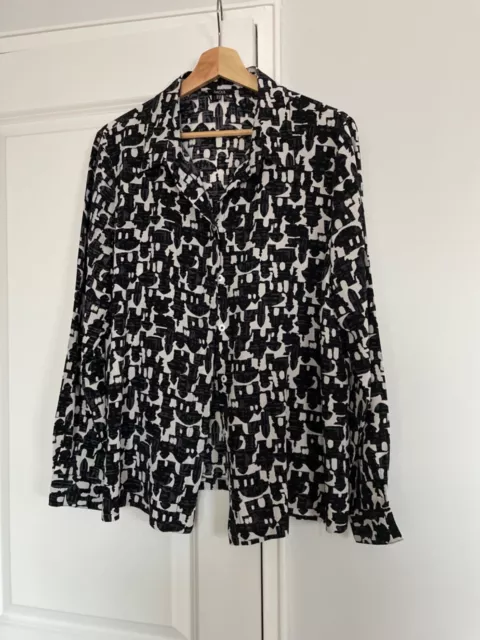 RAOUL 100% Silk Blouse Black White Crosshatch Hidden Button Up Size 14