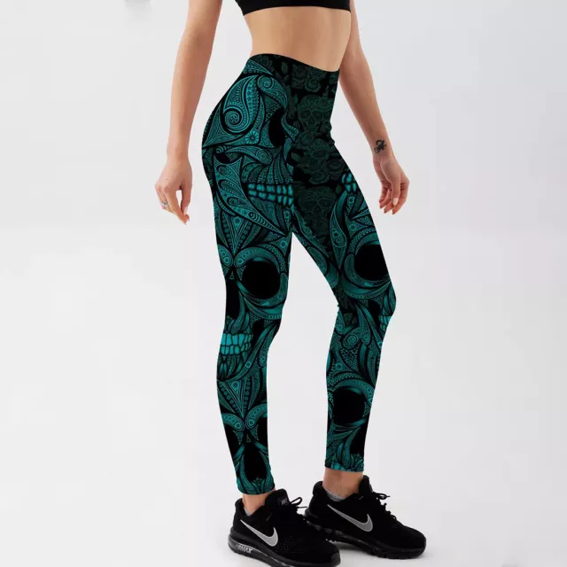 Leggings Donna Ragazze Pantaloni Yoga Sportivi Digitali 3D Lago Teschi Blu Bellissimi nelle Tendenze