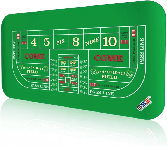 70x35" Casino Craps Table Top Mat. Portable Rubber Craps Tabletop Layout