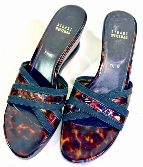 Stuart Weitzman Tortoise Shell Wedge Slide On Sandals Women Sz 7.5 M *Euc*