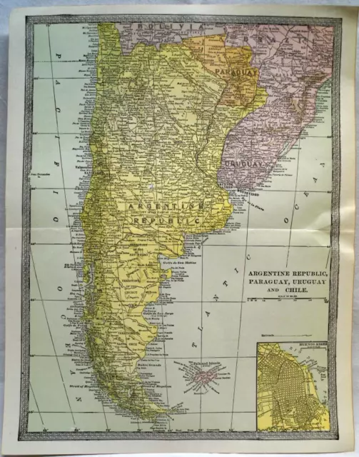 South America Argentina Chile Map 1912 Vintage Scientific American Atlas Page