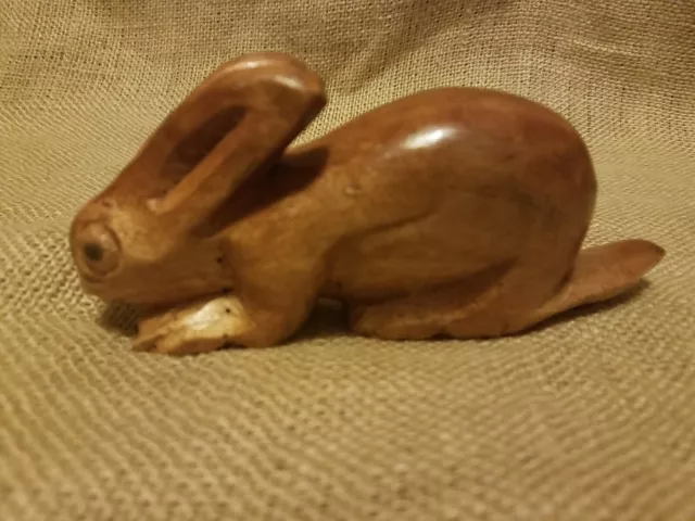 Vintage Hand Carved Wood Rabbit Bunny