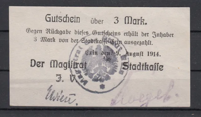 Exin - Stadt - 3 Mark - 09.08.1914 - Dießner 96.8 - Papier rau