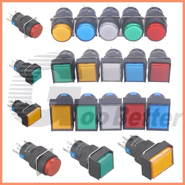 16mm Push Button Switch Latching Momentary On / Off White Red Green Blue Yellow