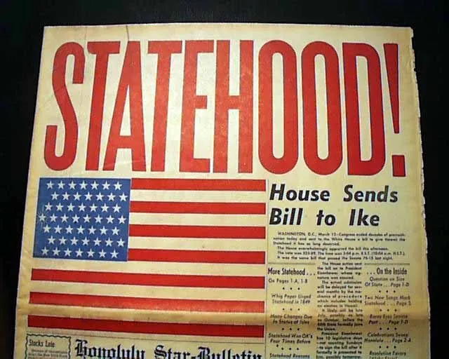 Best Hawaii Statehood Joins The Union w/ Color Flag 1959 Honolulu HI Newspaper