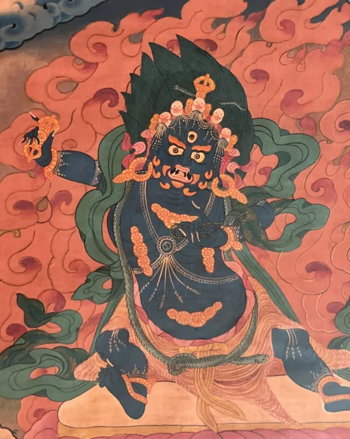 Vajrapani Old  Oil Varnished Original Hand-Painted Tibetan Thangka Painting 3