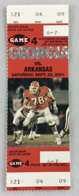 CFB 2001 09/29 Arkansas at Georgia Football Full Ticket-David Greene 298yd 2TDs