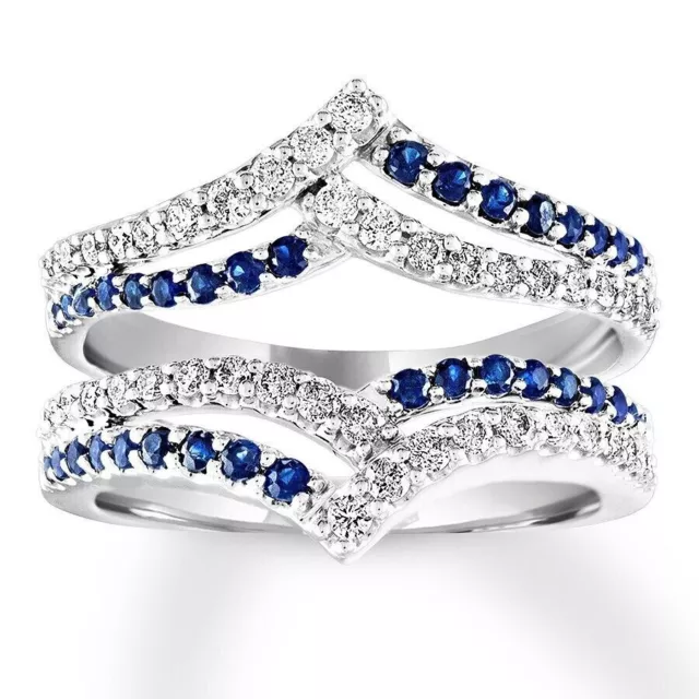 14k White Gold 1.30Ct Round Lab-created Blue White Diamond Wedding Ring Enhancer