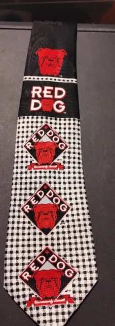 Red Dog Beer Mens Neck Tie Vintage 1995 Plank Road Brewery Polyester Houndstooth