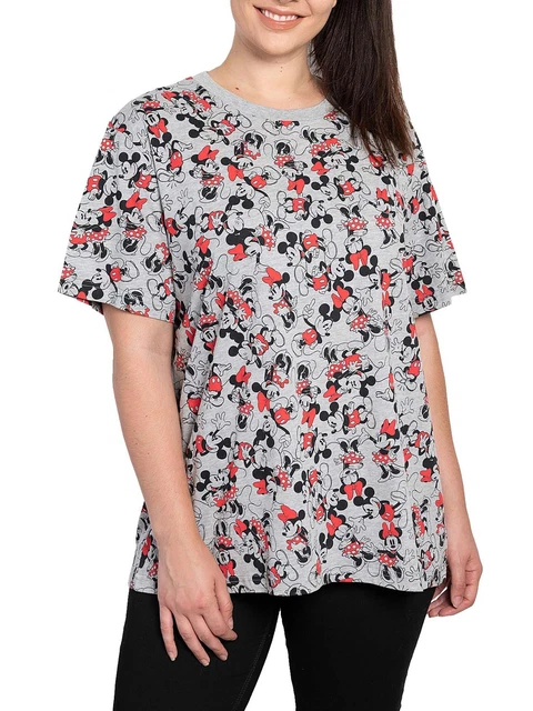 Mickey and Minnie Mouse Short Sleeve T-Shirt Gray Disney Womens Plus Size