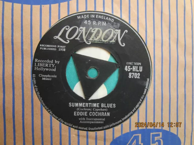 Eddie Cochran=Summertime Blues (Tri Centre)  Vg+