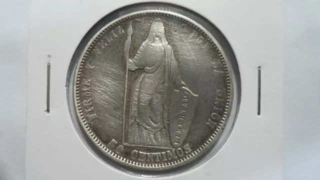 Peru 50 Centimos Silver, 1858, VF Harshly cleaned