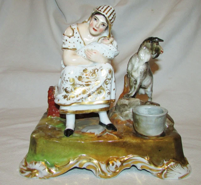 GRAND GROUPE ANCIEN FEMME A L'ENFANT PORCELAINE DE PARIS 19ème siècle STATUE