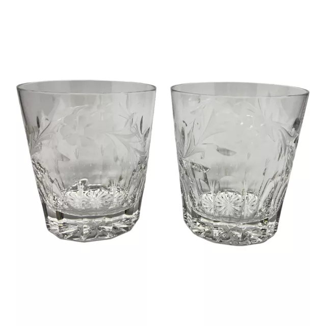 Rogaska Double Old Fashioned Whiskey Glass Country Garden Panels Floral Cuts 2Pc