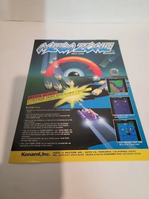 Flyer  KONAMI, MEGA ZONE  Arcade Video Game advertisement original see pic