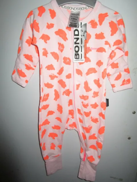 Girls Bonds Newborn pink/orange long sleeve  zip Wondersuit    Size 000   NWT