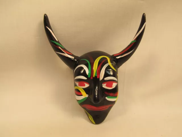 Vintage Devil El Diablo Handmade Hand Painted Mexican Ceramic Mask Black