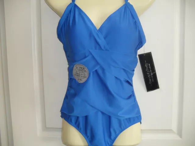 10 CURVE MY BODY BLUE ONE PIECE swimmers POWER NET BUST SUPPORT  SLIMS  NWT $25