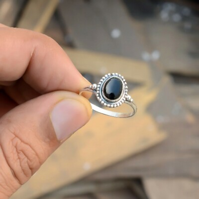 Onyx Onyx Noir 925 Argent Sterling Handmade Bijoux pour Femme Cadeau Bague All Siz-M8 