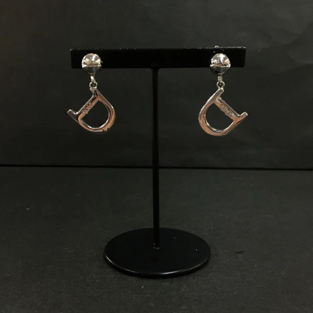 CHRISTIAN DIOR D Shape CD Logo Silver Tone Earrings/2X0444 £37.29 ...