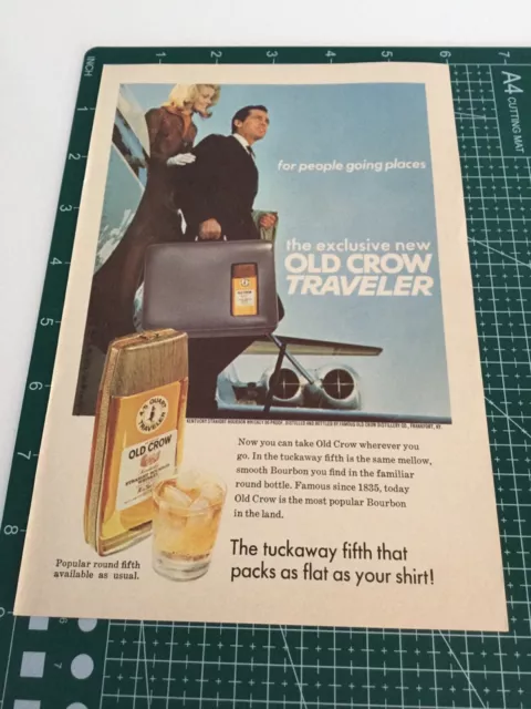 1968 Original Vintage Print Ad-Old Crow Traveler-The Tuck Away Fifth- Packs Flat