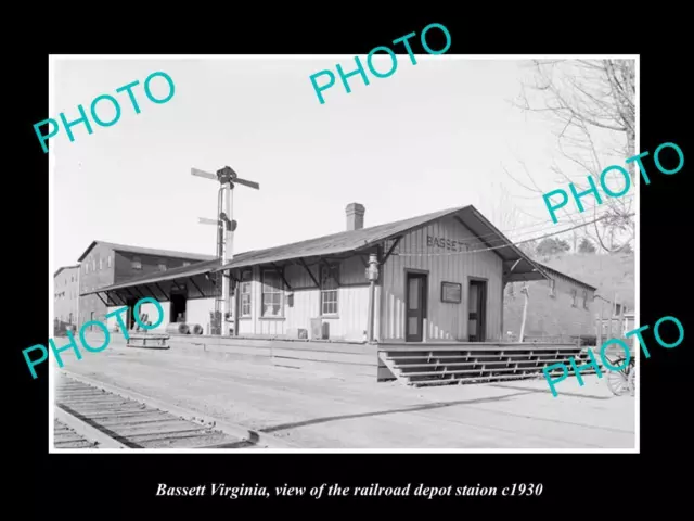 OLD LARGE HISTORIC PHOTO OF BASSETT VIRGINIA THE RAILROAD DEPOT c1930