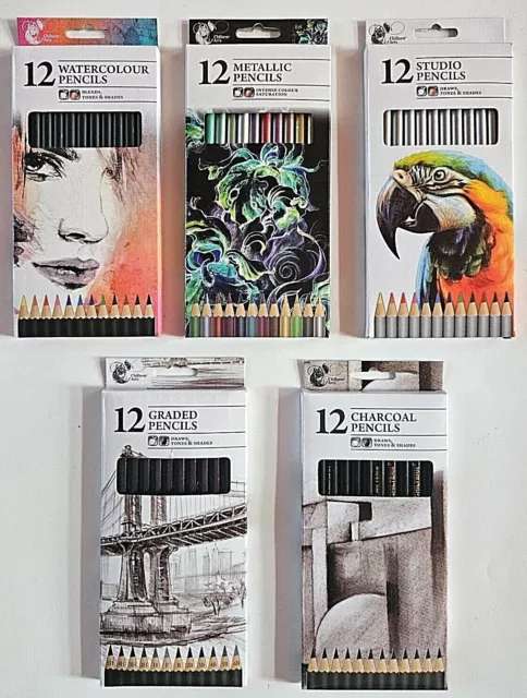 12 Sketching Artist Pencils Drawing Soft Hard Assorted Graphite Graded 6B  to 6H 