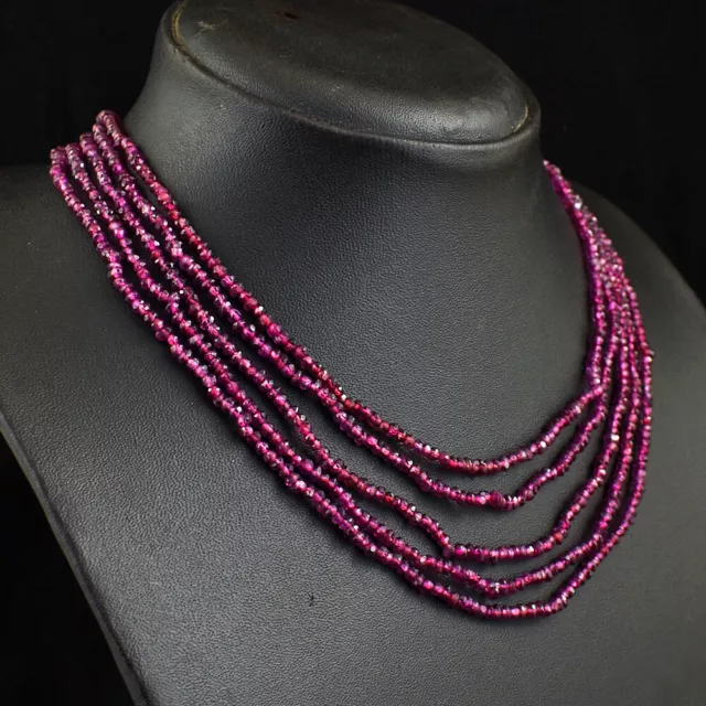 218 Cts Natural 5 Strand Red Garnet Round Shape Faceted Beads Necklace JK 53E384