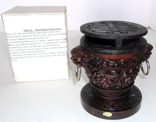 Mini Cast Iron Japanese Hibachi Grill Outdoor Ornate 3.5" Diameter   **NEW
