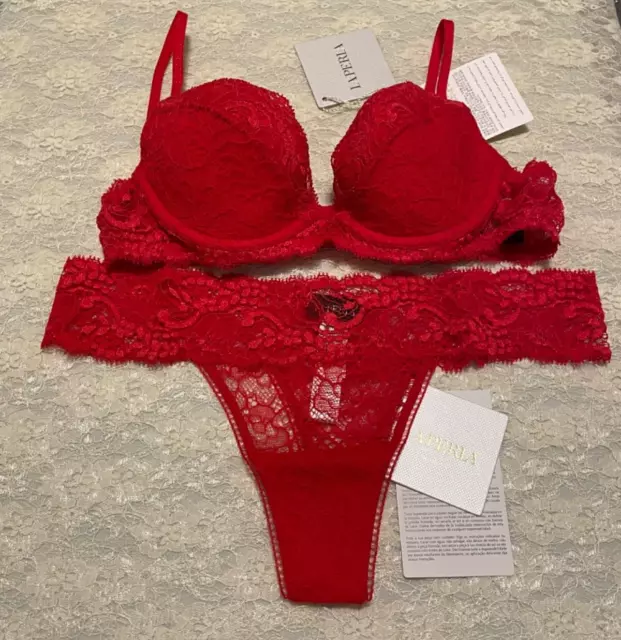 La Perla Freedom Collection 32B Push Up Lace Bra Thong Panty Set Valentine Red