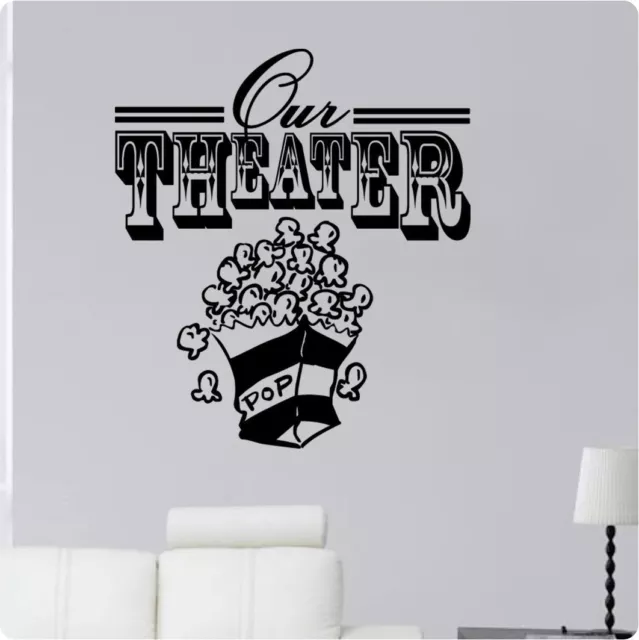 24" Our Theater Popcorn Movie Wall Decal Sticker Home Den Decor Mural Art