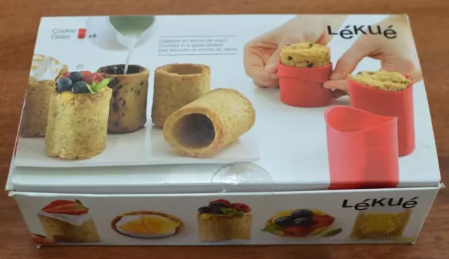 Lekue~8 Cookie Glass~Silicon~Tube mold~recipes~instruction booklet~Open box~used