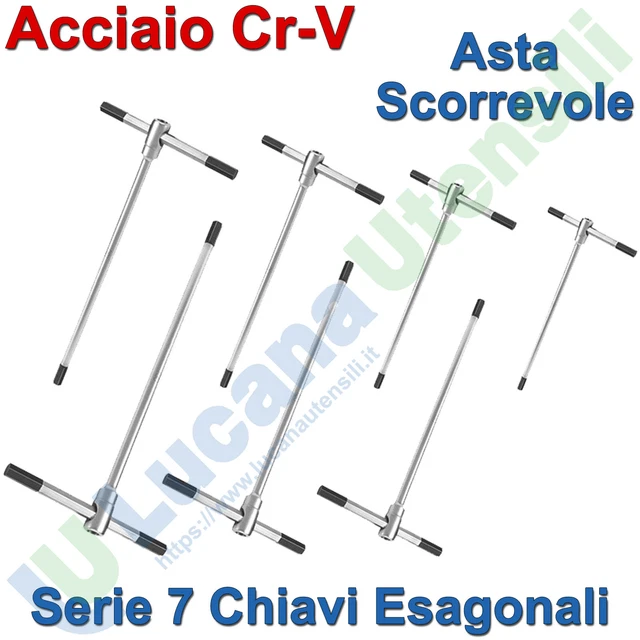 Set Chiavi Esagonali A T 9 Pezzi - Cromo Vanadio 2,5-10mm Con Asta Scorrevole - Foto 4